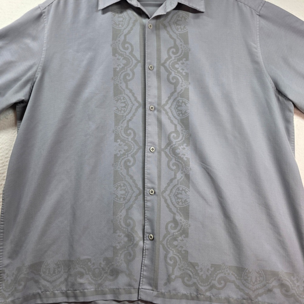 Cafe Luna Button Down Shirt Mens 2XL Grey Short Sleeve Embroidered Camp Resort - Picture 5 of 11